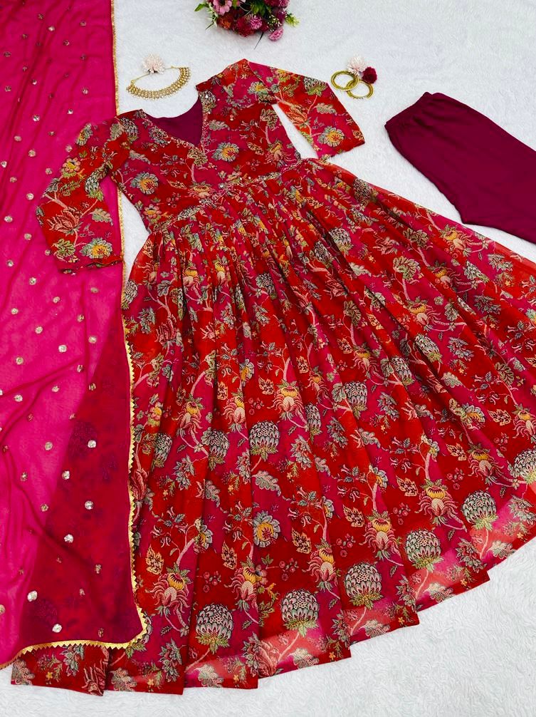 Ritu Pink Mirror Work Designer Georgette Dress for Women Online